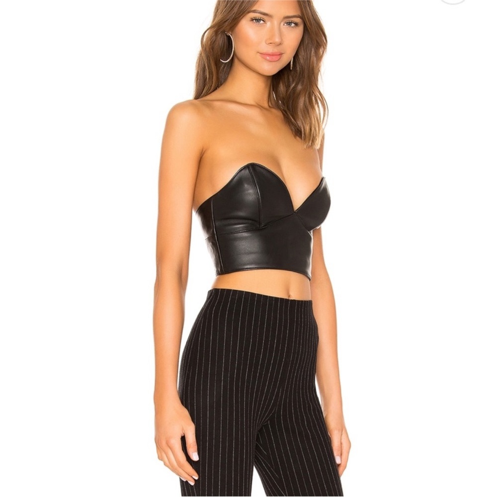 NBD ONYX Genuine Leather Bustier Top Black Cropped Corset Revolve Size L NWT